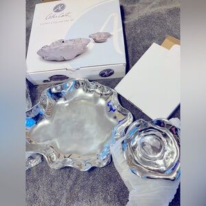 Arthur Court CARMEL Metal Modern Two Piece Chip and Dip Platter and Dip